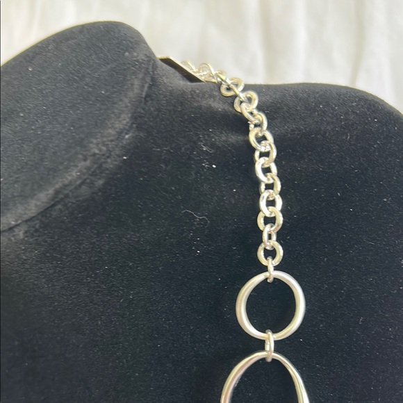 Chico's Lynette Bib Silver Tone Geometric Statement Short Necklace - Picture 8 of 9